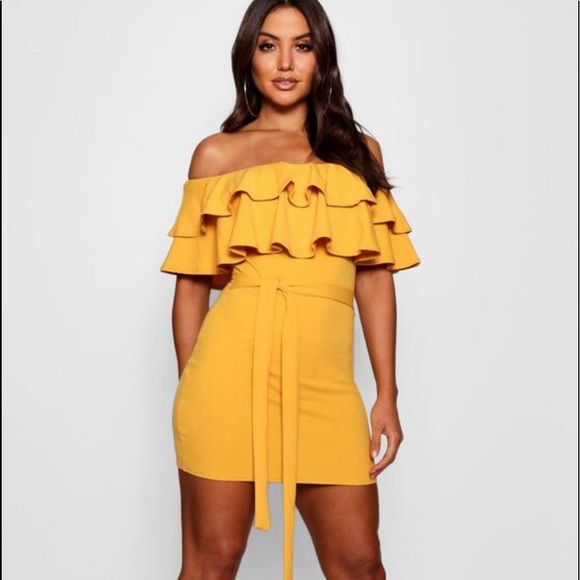 bardot layered frill dress